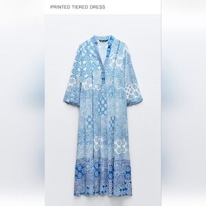 Zara - Printed Blue Tiered Dress
